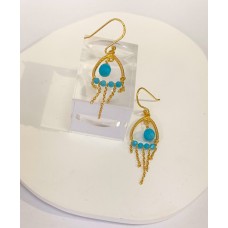 Ασημένια Σκουλαρίκια κρεμαστά επίχρυσα με Ημιπολύτιμη Πέτρα Τυρκουάζ (SE17)